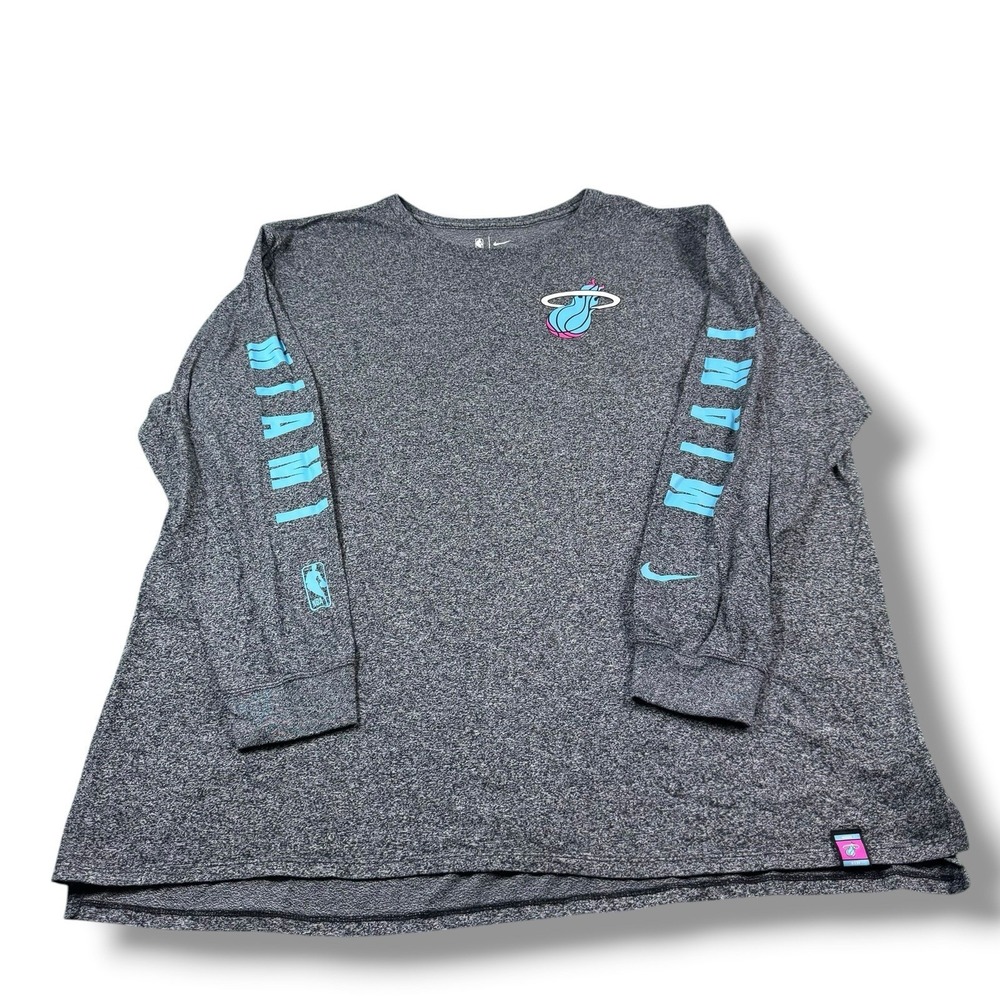 Nike NBA Miami Heat City Edition Vice Nights Gray L/S Shooting Shirt Mens 3XL
